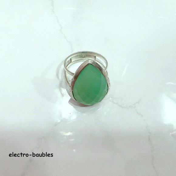 Boho Sterling Aqua Chalcedony TearDrop Ring Sz 7.75 Ladies - Picture 8 of 10